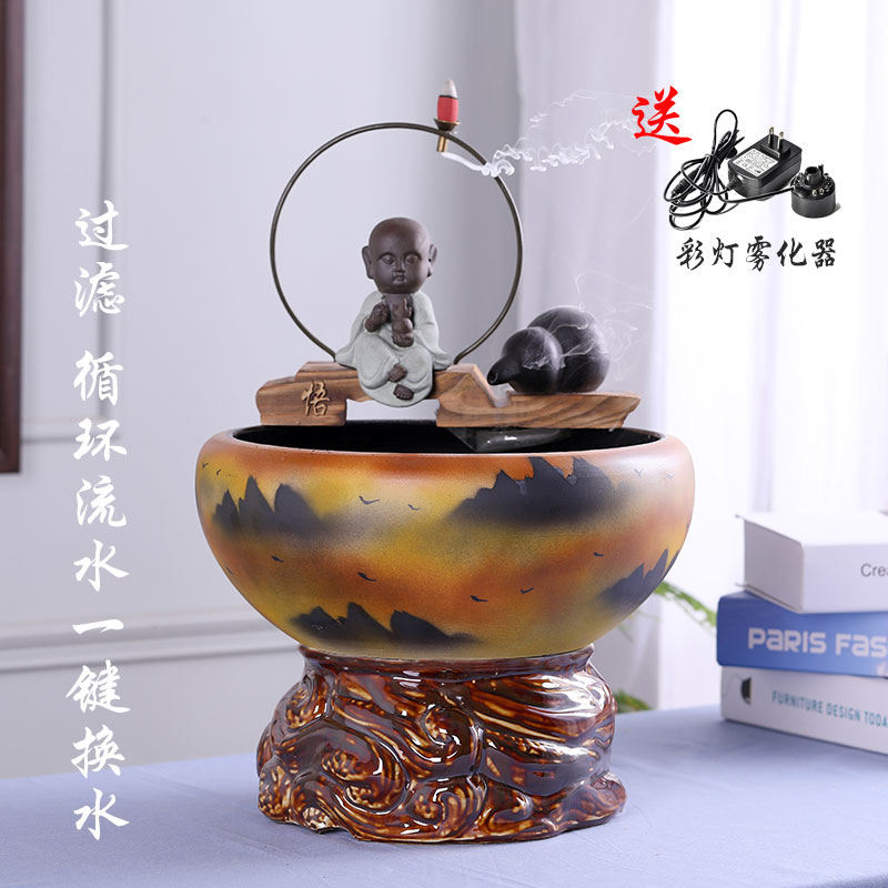 Jingdezhen ceramic aquarium water fountain lucky zen household filtered water and furnishing articles turtle cylinder goldfish bowl