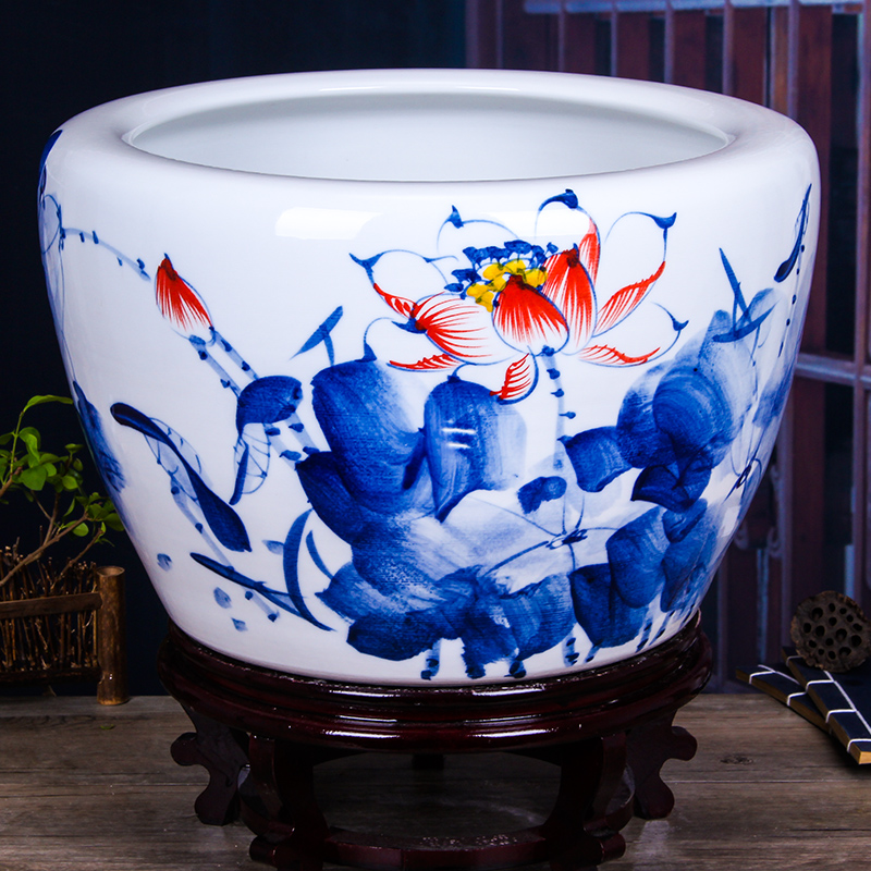 Jingdezhen ceramic bowl of a basin of water lily lotus lotus goldfish turtle cylinder number happens office sitting room home furnishing articles