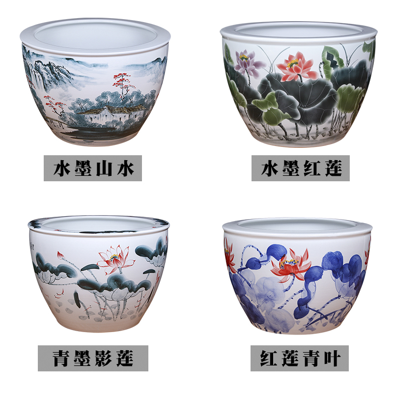 Jingdezhen ceramic aquarium tank 1 m porcelain jar goldfish bowl lotus lotus POTS bowl lotus cylinder cylinder tortoise courtyard