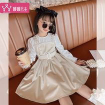 Girls  dresses 2021 spring new princess dress Western style childrens medium and large virgin long-sleeved fake two-piece dresses
