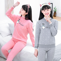 Thermal underwear women plus velvet padded cotton a set of girls junior high school students autumn clothes and trousers women big children Winter