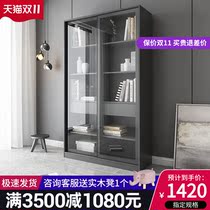 Nordic simple sliding door bookcase shelf shelf modern floor with glass door bookcase file locker