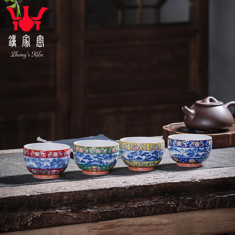 Clock home trade, one cup of kung fu tea cups jingdezhen porcelain enamel colors pattern landscape ceramic sample tea cup