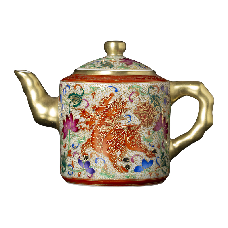 Clock home up wire inlay enamel teapot single pot of jingdezhen enamel kirin teapot small household kung fu tea pot