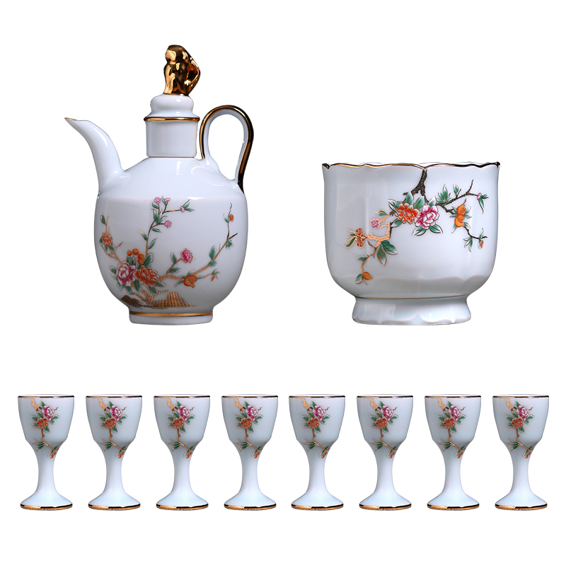 Wine set clock home up with jingdezhen ceramic Wine glass temperature old Chinese wind liquor cup hot hip flask