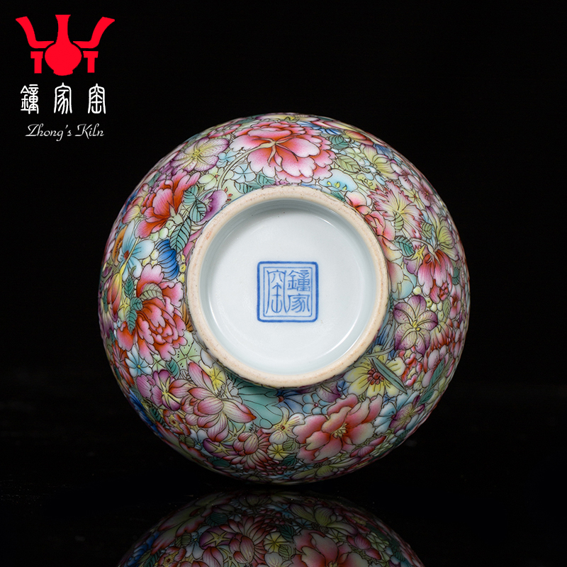 Clock home up with jingdezhen ceramic vase pure hand - made colored enamel flower flower tea table decorations small place