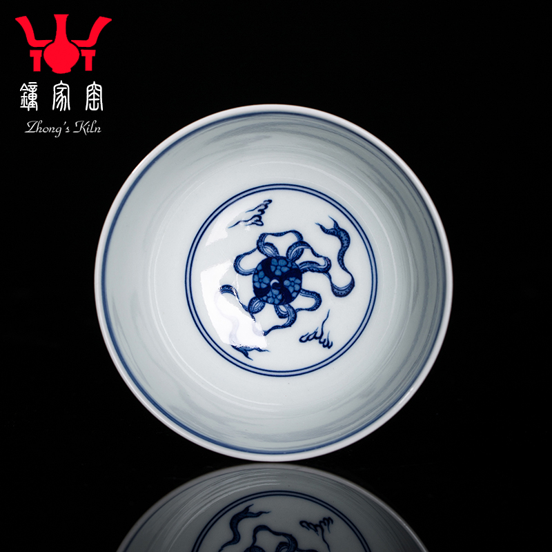 Clock kung fu tea house up with jingdezhen blue and white maintain tea pure manual lion roll silk master cup single CPU