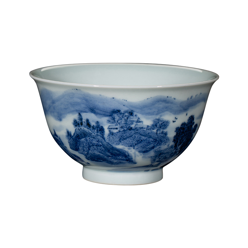 Clock home up ceramic cups jingdezhen blue and white maintain pure hand draw some landscape master high - end glass cup single CPU