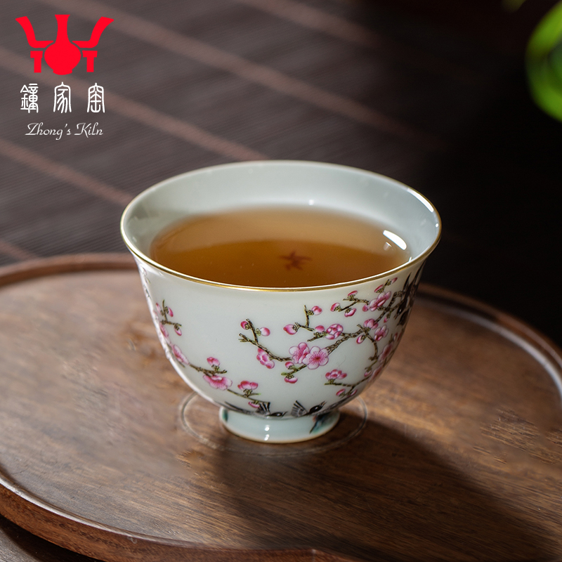 Clock home up with jingdezhen ceramic cups manual colored enamel masters cup kung fu tea sample tea cup beaming