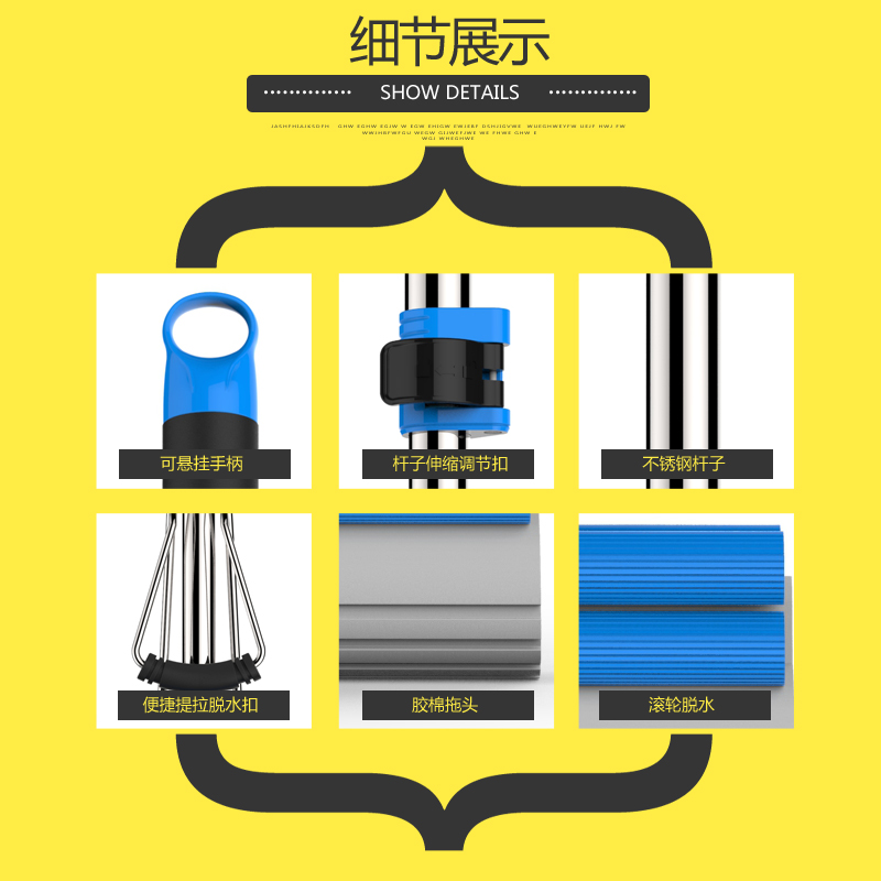 帮主妇胶棉拖把滚轮挤水免手洗海绵拖把家用吸水拖把头拖布不锈钢产品展示图2