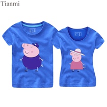 Grandpa Pig Grandma Pig Large Size Short Sleeve Cotton T-shirt Half Sleeve with a family of six