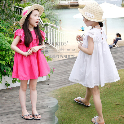 Kids summer new 2017 Korean white dress cotton cute little fly sleeve skirt girl princess dress