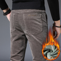 Strips corduroy mens pants mens plus velvet padded autumn and winter pants winter casual pants middle-aged blackgrass velvet wear