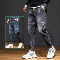 Spring and autumn models 2022 new trendy brand tooling high-end denim long pants mens loose beam feet stitching casual autumn