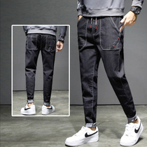 Autumn black jeans mens straight loose waist pants casual trousers youth students Spring and Autumn Winter