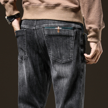 Autumn mens pants Japanese vintage pants mens jeans stretch old straight tube loose elastic casual trousers