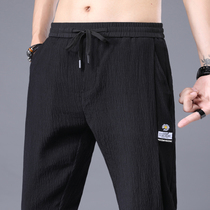 Spring Summer ultrathin Ice Silk Speed Dry Linen Pants Cotton Linen Men Casual Pants Bunches 90% Sports Wide Tightness