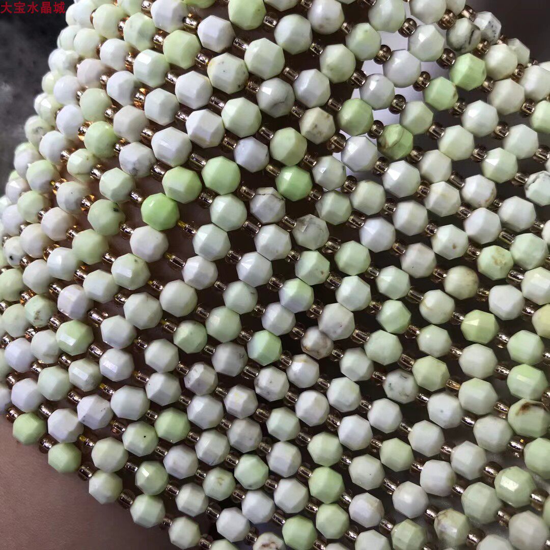 天然原矿美国柠檬松石 卫星钻石面切角灯笼珠 切面刻面散珠半成品