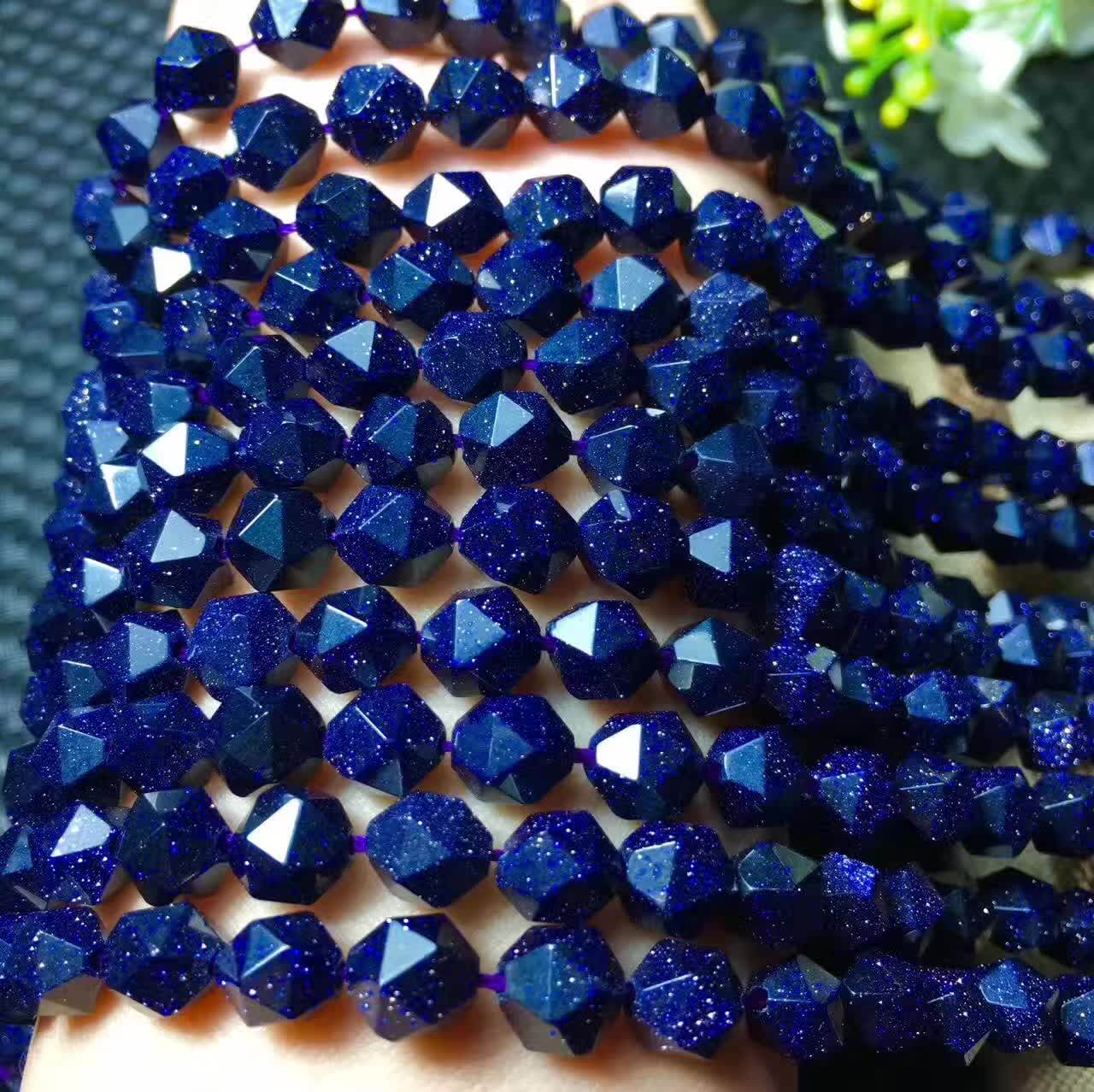 天然蓝砂石蓝沙钻石切角棱型刻面切面散珠子半成品diy手链项链脚