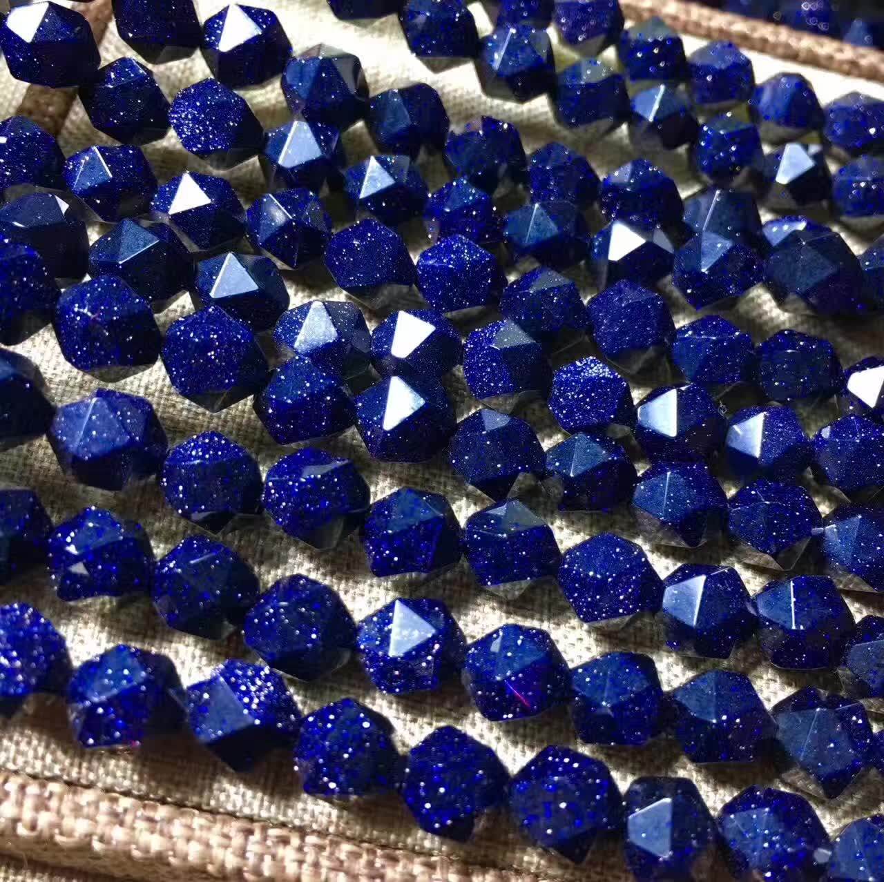 天然蓝砂石蓝沙钻石切角棱型刻面切面散珠子半成品diy手链项链脚