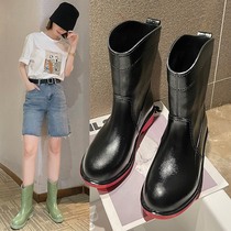 Japanese Rain Shoes Woman Outside Wearing Anti-Slip Waterproof Middle Cylinder Lady Rain Boots Woman Style Rain Shoes Rubber Shoes Cover Shoes Water Shoes