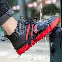 Japanese Non-slip Rain Shoes Mens Short Barrel Waterproof Shoes Men Rain Boots Students Water Boots Kitchen Working Rubber Shoes Cover Shoes