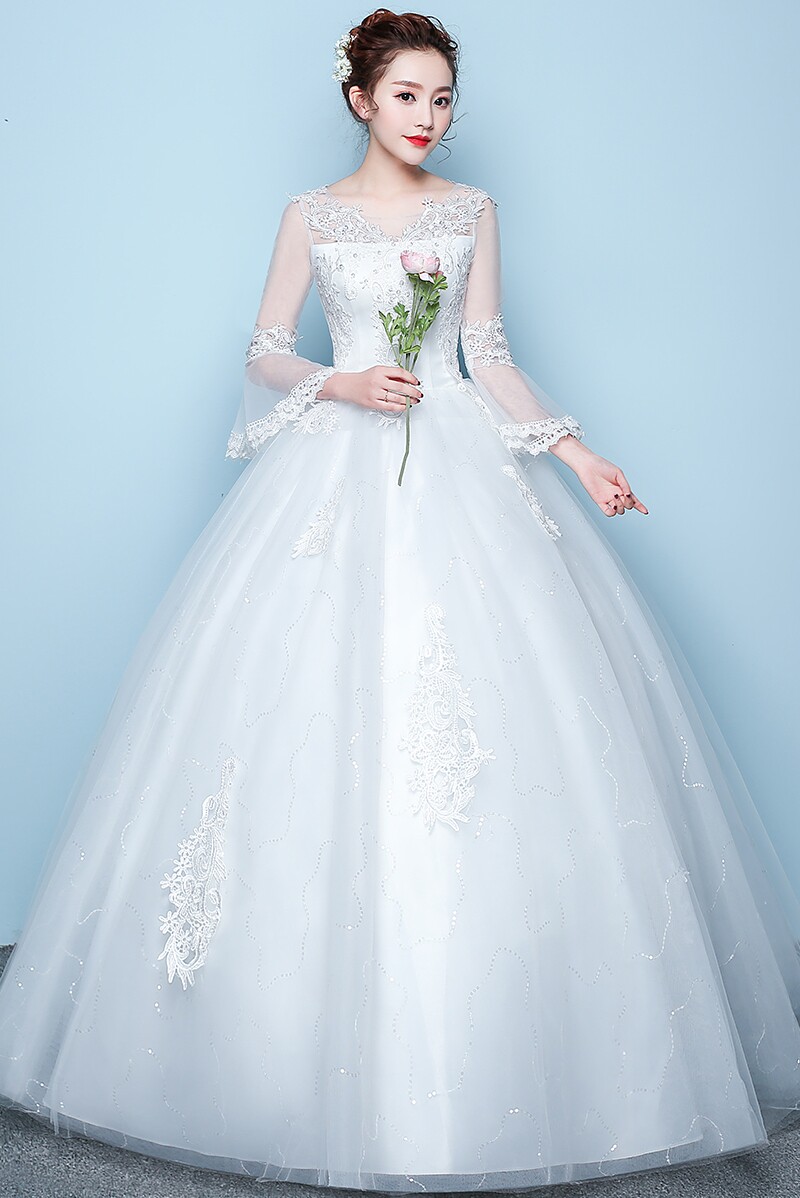 婚纱礼服2018新款春夏长袖一字肩显瘦齐地公主大码新欧美孕妇婚纱