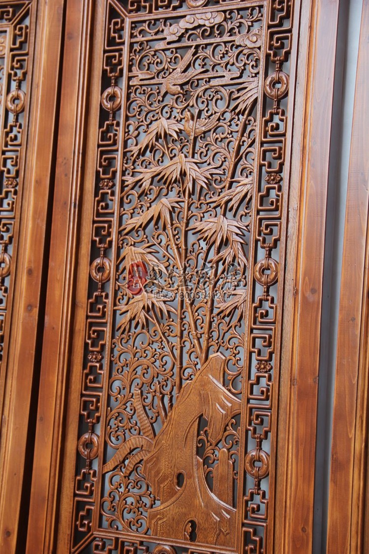 东阳木雕实木镂空雕刻玄关隔断折叠屏风梅兰竹菊实木门窗中式屏风
