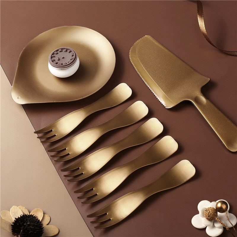 高档金属色生日快乐水刀5人刀叉盘一次性餐盘刀叉勺套装派对用品