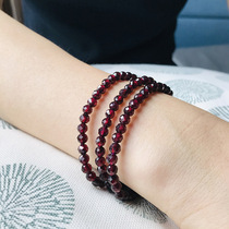 Natural red grenade carved bracelet long crystal three laps of women shiny hand strings fine small jewelry