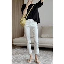 EAMDOE Spring and Autumn New Korean version of temperament simple and comfortable cotton high waist micro-elastic thin nine-point jeans women