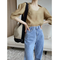 2021 summer new design sense age-reducing doll U-shaped design feel cool shirt Women bubble sleeve shirt