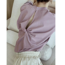 Summer new careful machine back hollow twist kink design short sleeve T-shirt female knitted cotton thin T-shirt