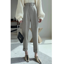 2021 Winter new minimalist thickened small straight cylinder 90% casual pants Western pants woman composite lace suit smoke pipe pants