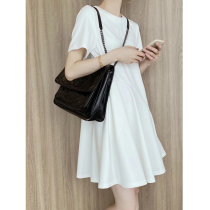 EAMDOE summer new simple temperament round neck double-sided cotton short sleeve fishtail swing dress loose casual dress