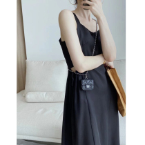 Summer designer imported copper ammonia silk comfortable skin waist hollow drawstring design square collar dress