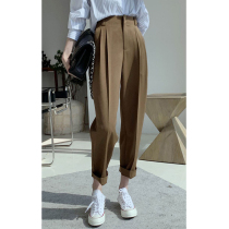 2021 autumn new double pleated crisp waist-free design slim suit pipe pants female texture Harlan wide leg trousers