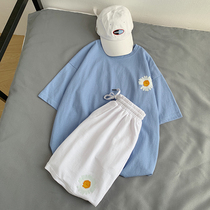 Casual Suit Mens Tide Summer Net Red Little Daisy T-shirt Male Short Sleeve Two Sets of Athletic Shorts Male Tide Relaxation