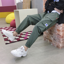 Overalls mens straight Korean version of the trend with a sense of wide legs ins Hong Kong style mens leisure ankle-length pants mens loose