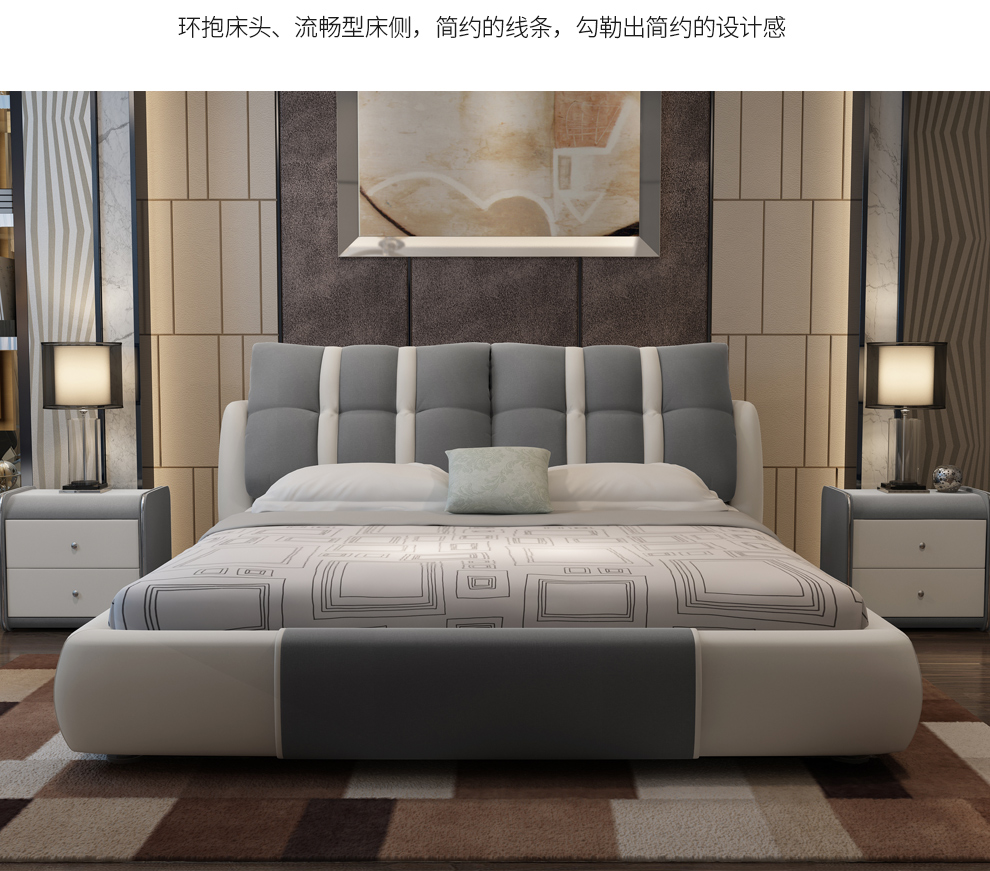 2019新款布艺床 1.5 1.8米欧式主卧 双人床 简约现代布艺软包婚床
