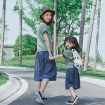 2021 summer new style girls cotton T-shirt linen wide-legged pants parent-child outfit foreign mother-daughter outfit two-piece set