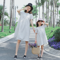 2021 summer new style girls literary parent-child dress pure cotton Korean version striped loose mother-daughter dress Western style