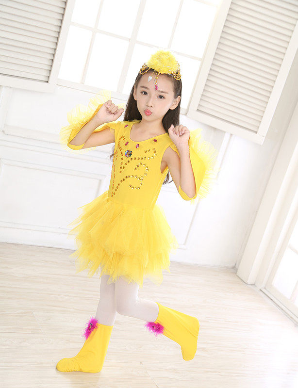 新款儿童舞台演出服疯狂的小鸡表演服幼儿舞蹈纱裙动物表演服装女