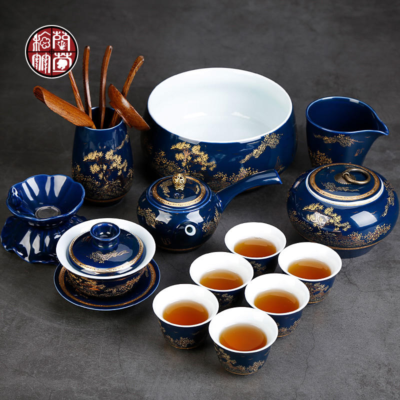 Jingdezhen kung fu tea set ceramic teapot home office tureen ji blue porcelain cups tea tea set