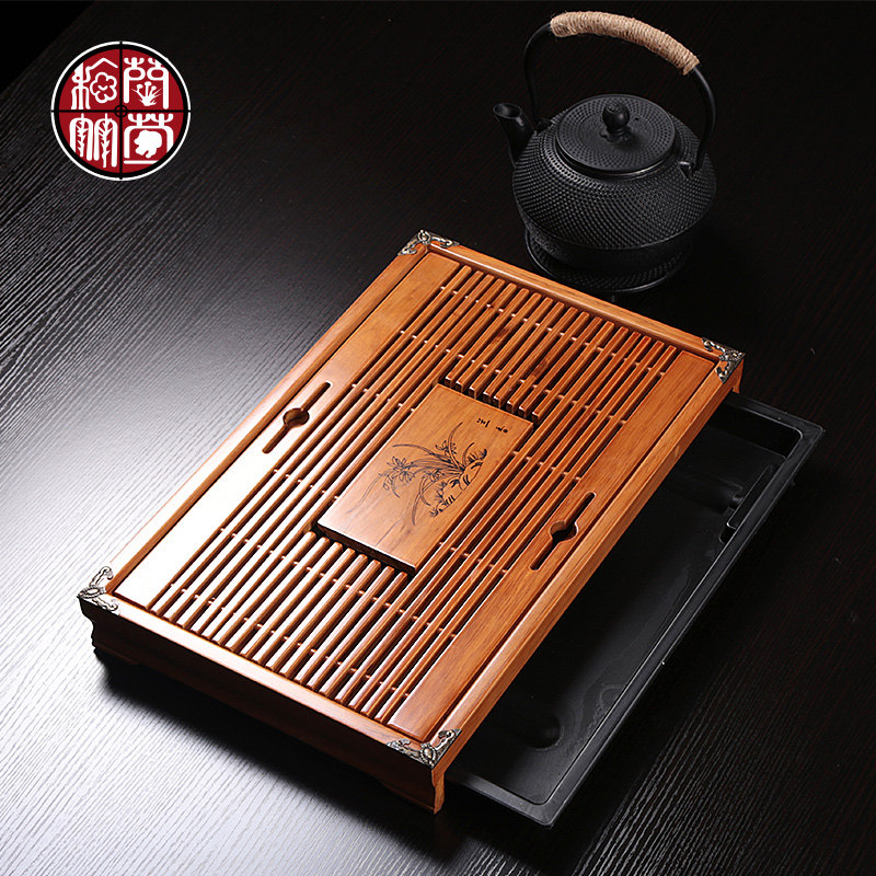 Solid wood tea tray was kung fu tea set drainage water mini household small dry the draw - out type tea table, making tea tray