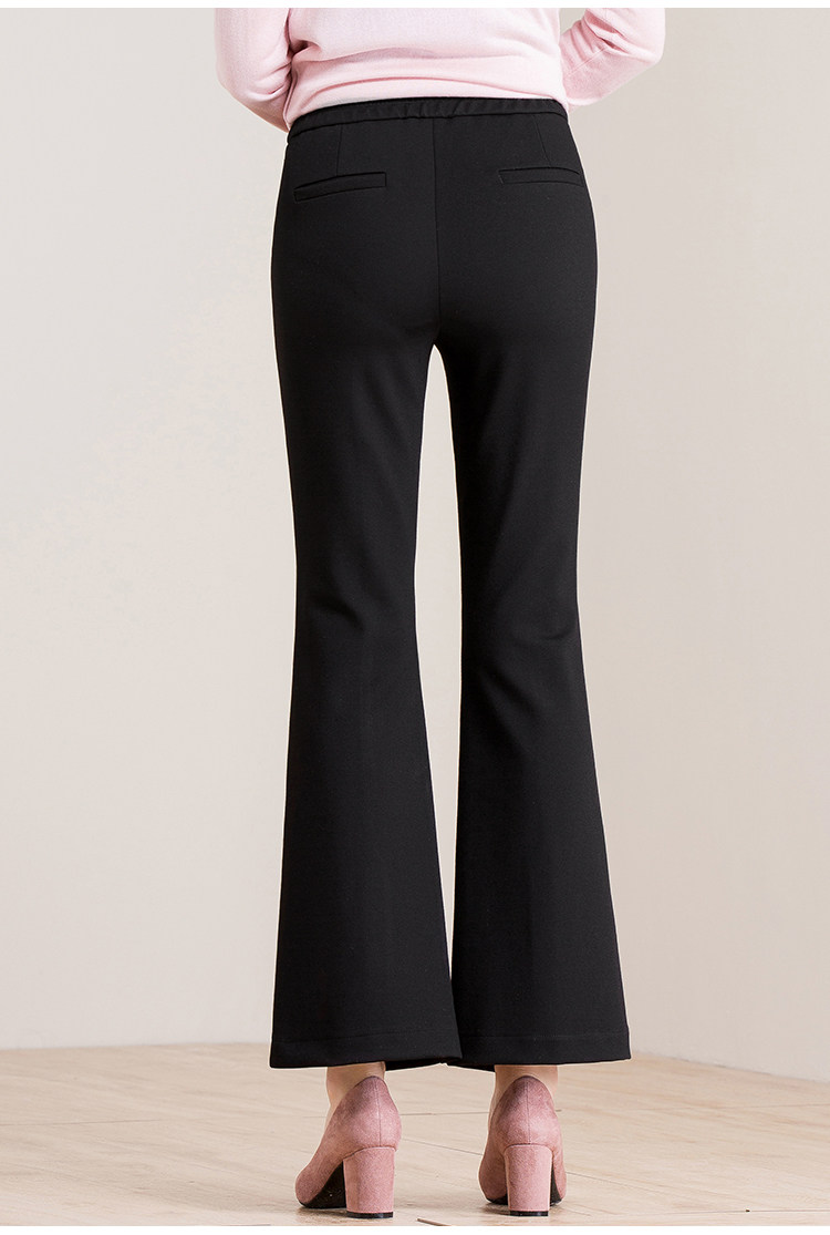 梦舒雅女裤黑色微喇裤女九分2018新款秋中缝不规则裤脚休闲裤子女