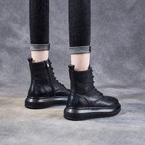 The leather thick Martin Boots in 2022 new female shoes autumn boots head - skinned female boots all bull skin boots