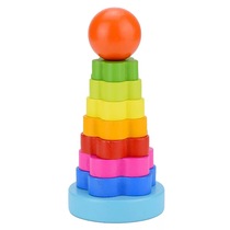 Wholesale wooden stacked music Baby Baby Children Baby early education benefit intelligence toy stack layer layer rainbow tower ring