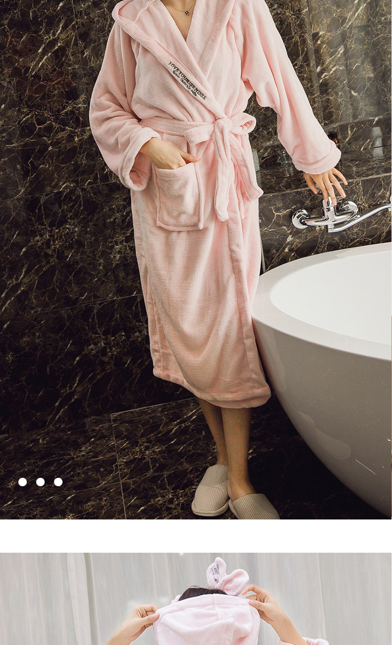 日本睡袍女秋冬季加长款ins风睡衣法兰绒睡袍裕袍加厚保暖家居服