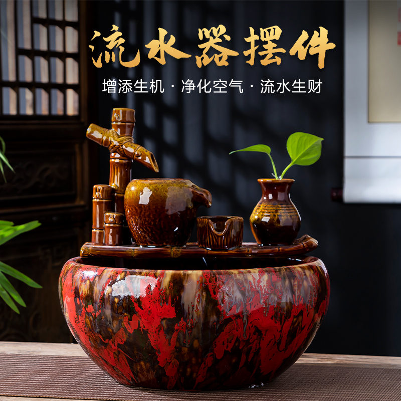 Jingdezhen ceramics when the little novice monk fish tank water furnishing articles creative household automatic cycle fish farming household ornaments